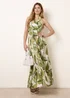 Blue Vanilla Green Leaf Print Halter Neck Dress - S/M Image 1