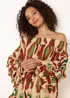 Blue Vanilla Multi Printed Frill Sleeve Bardot Off Shoulder Tunic Dress - One Size Image 3