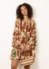 Blue Vanilla Multi Printed Frill Sleeve Bardot Off Shoulder Tunic Dress - One Size Image 1