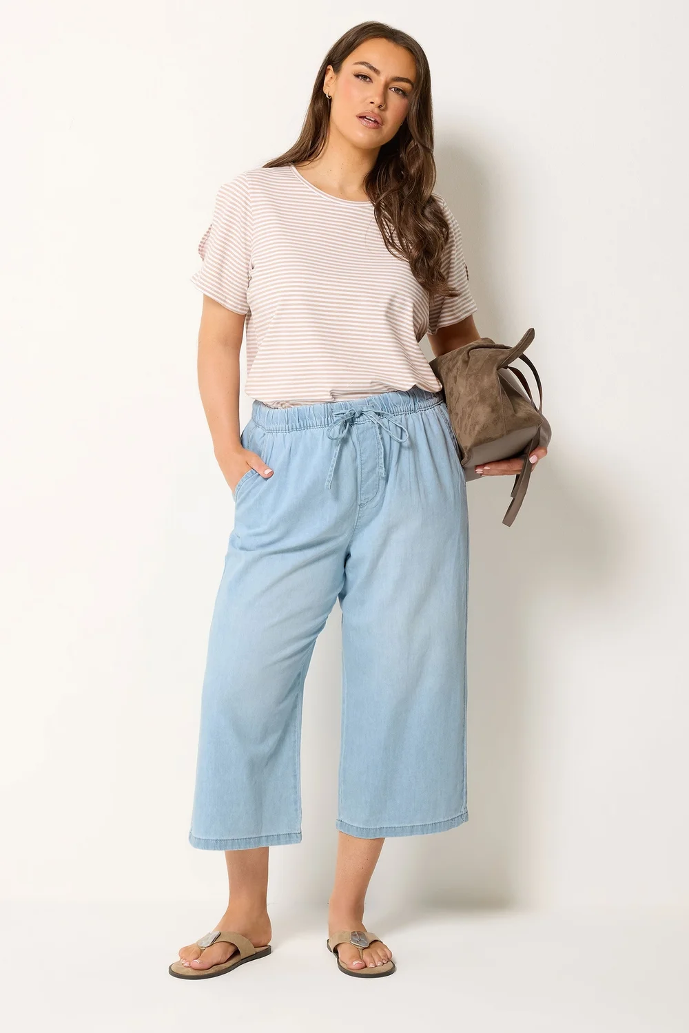 Yours Curve Blue Cropped Wide Leg Jeans - 22 Image 3