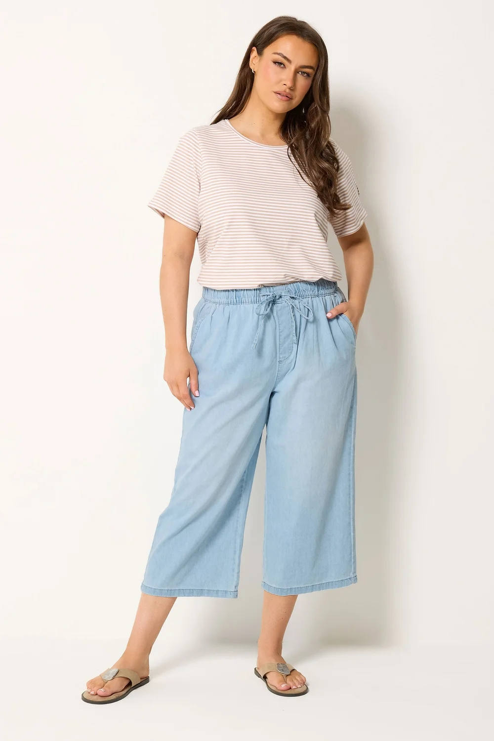 Yours Curve Blue Cropped Wide Leg Jeans - 22 Image 2