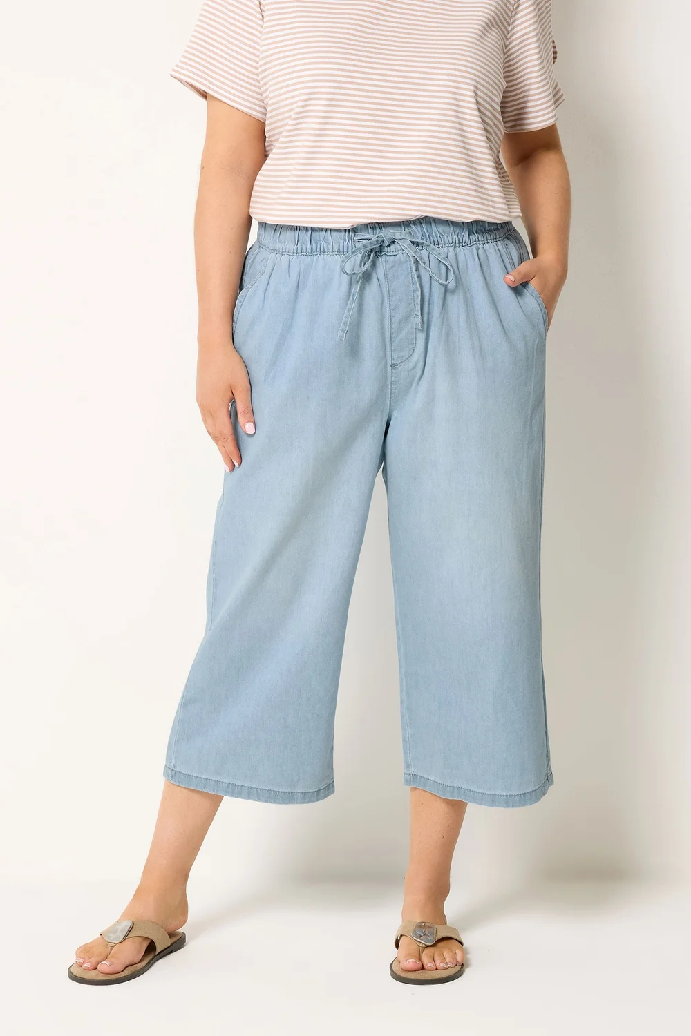 Yours Curve Blue Cropped Wide Leg Jeans - 22 Image 1