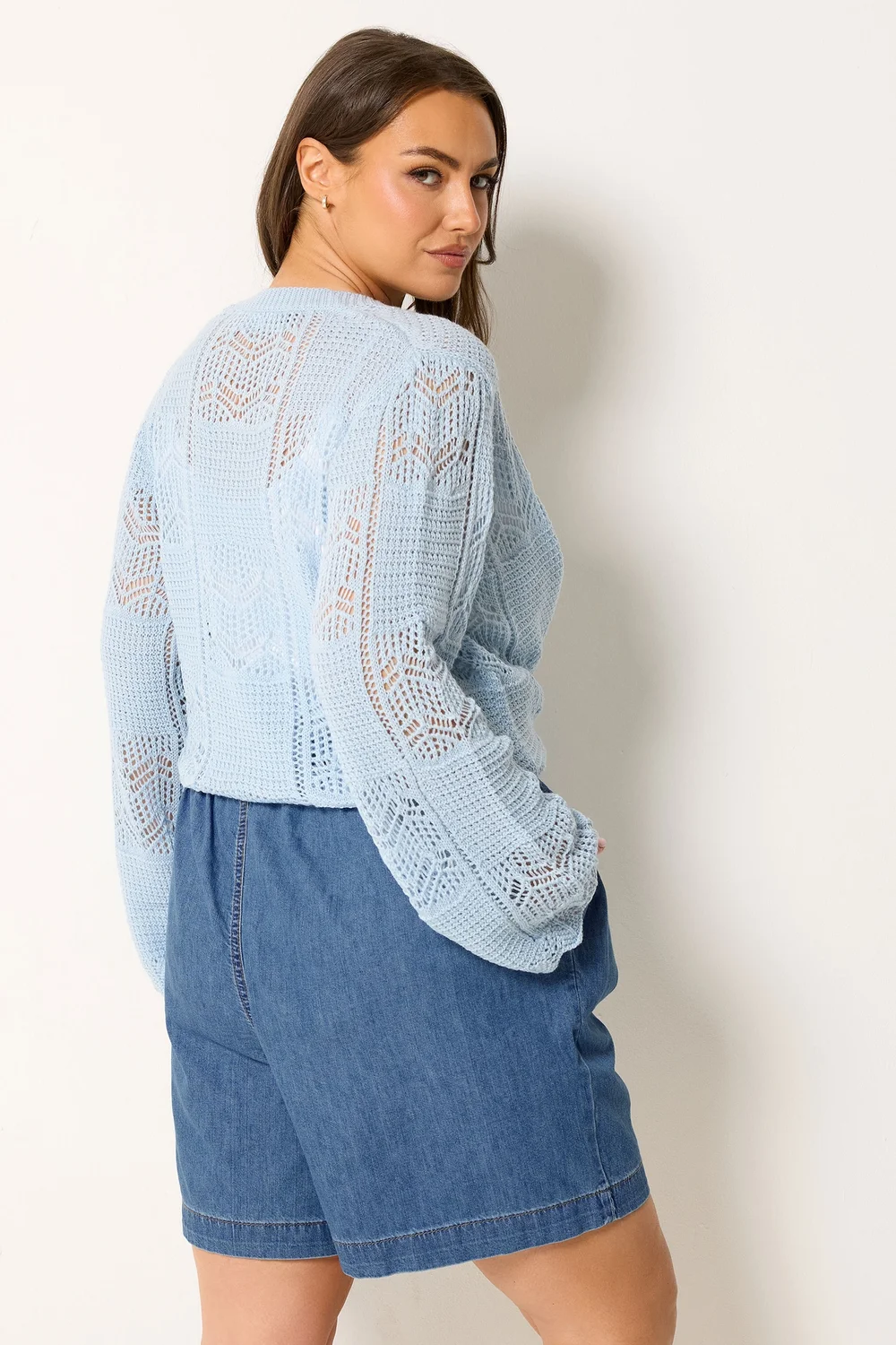 Yours Curve Mid Blue Elasticated Denim Shorts - 14 Image 3