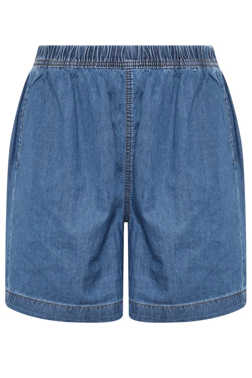 Yours Curve Mid Blue Elasticated Denim Shorts - 14 Image 5