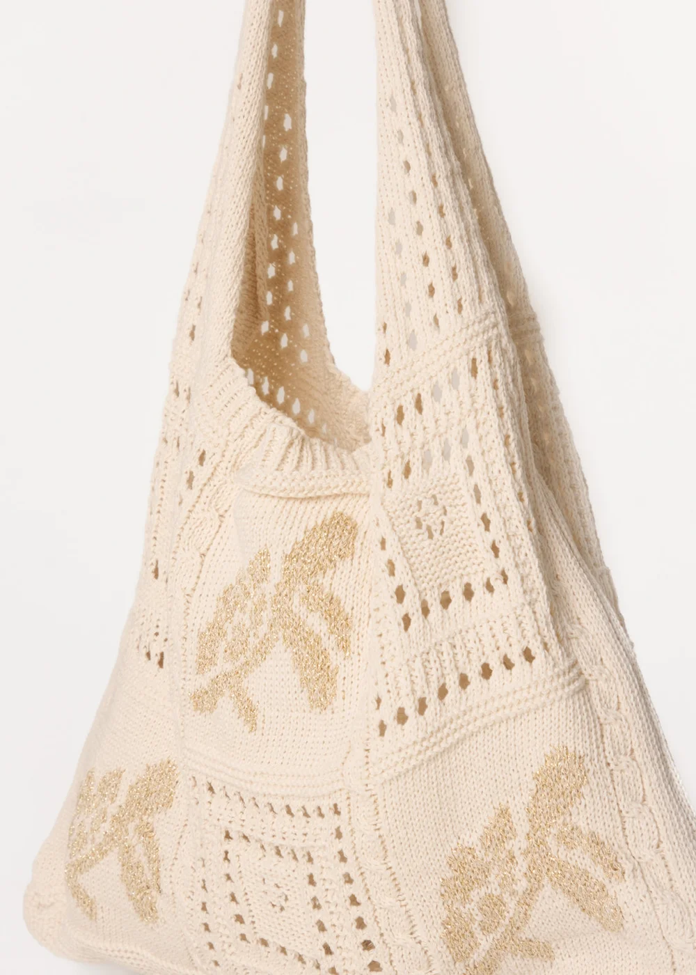 Blue Vanilla Beige Metallic Crochet Knit Bag - One Size Image 3