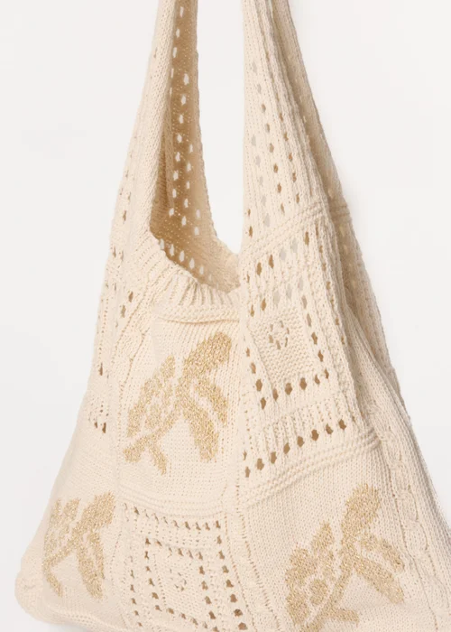 Blue Vanilla Beige Metallic Crochet Knit Bag - One Size Image 3