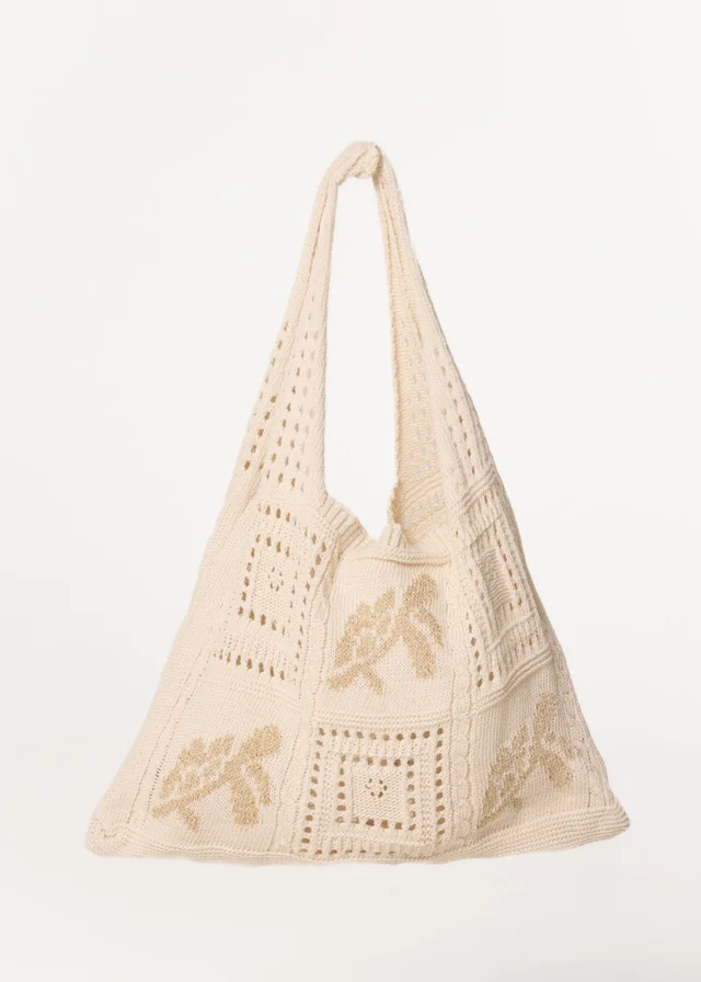 Blue Vanilla Beige Metallic Crochet Knit Bag