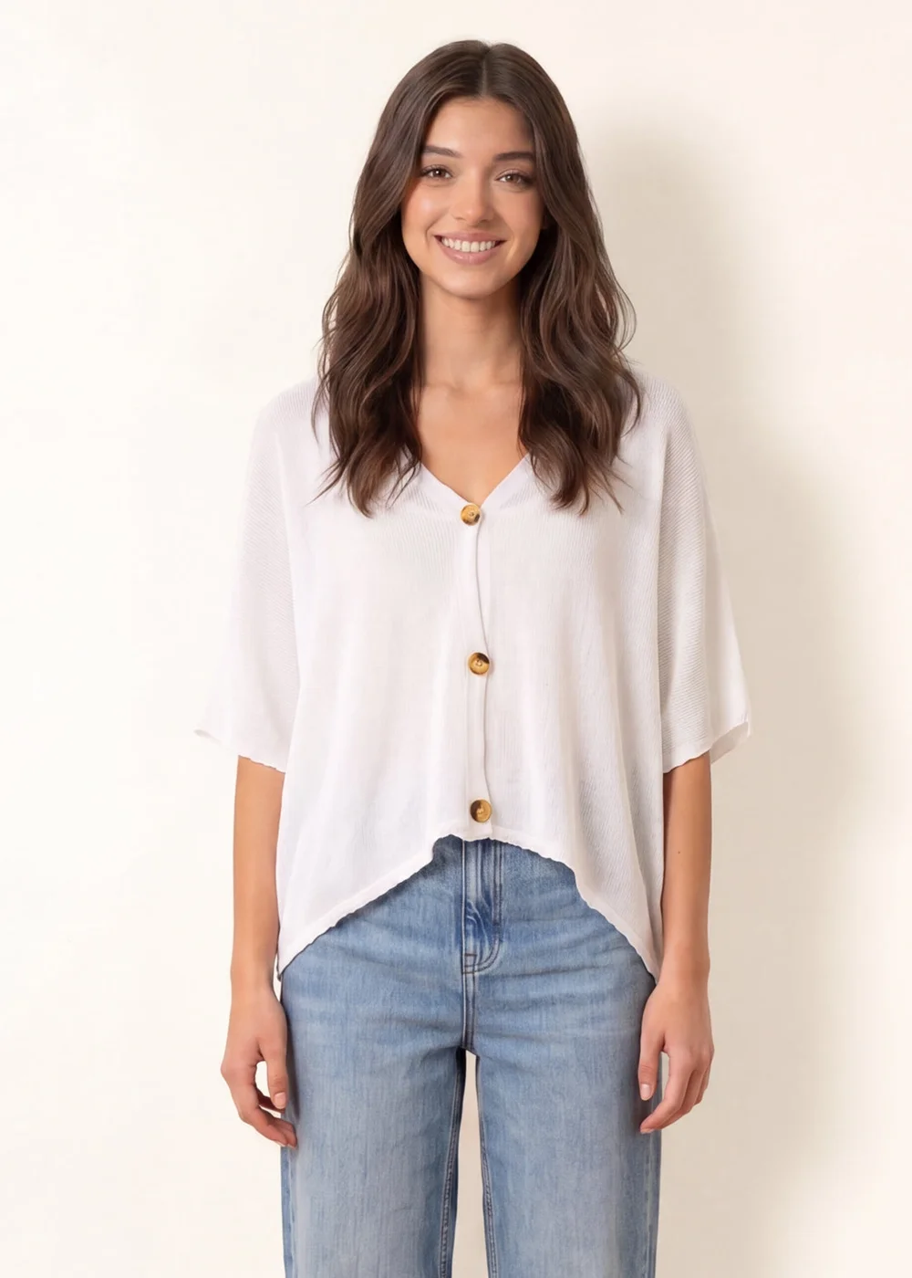 Blue Vanilla White Thin Knit Button Front Boxy Cardigan - One Size Image 1