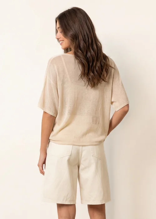 Blue Vanilla Beige Thin Knit Button Front Boxy Cardigan - One Size Image 4
