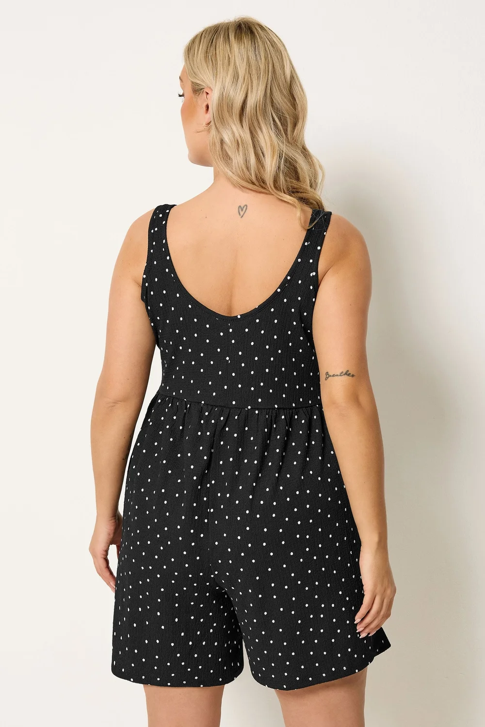 Yours Curve Black Polka Dot Smock Textured Playsuit - 22-24 Image 3