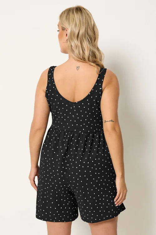 Yours Curve Black Polka Dot Smock Textured Playsuit - 22-24 Image 3