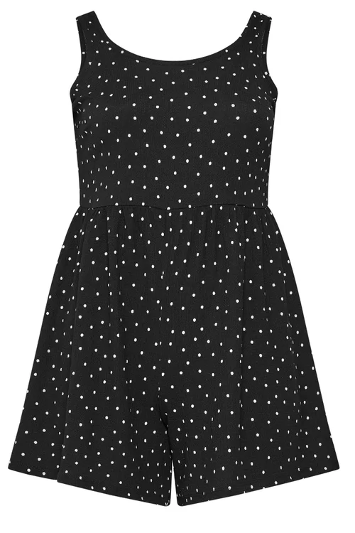 Yours Curve Black Polka Dot Smock Textured Playsuit - 22-24 Image 5