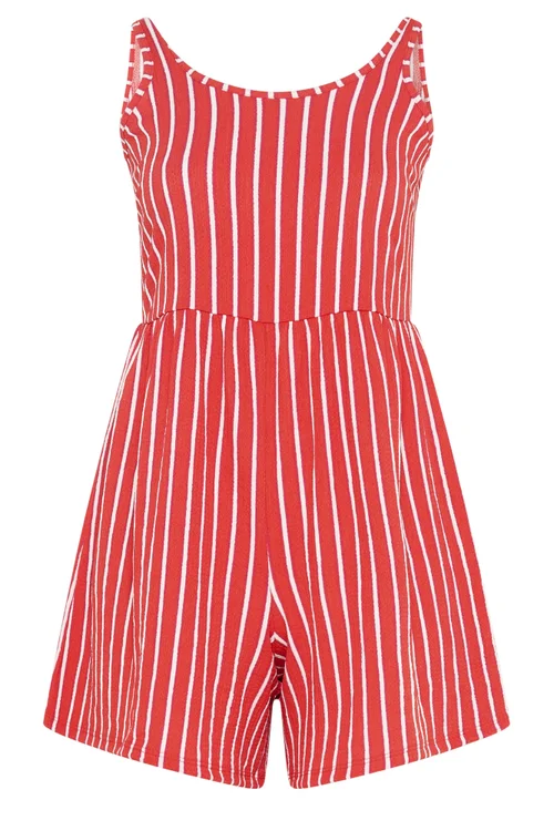 Yours Curve Orange Stripe Textured Playsuit - 30-32 Image 5