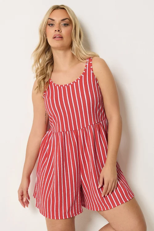 Yours Curve Orange Stripe Textured Playsuit - 30-32 Image 1