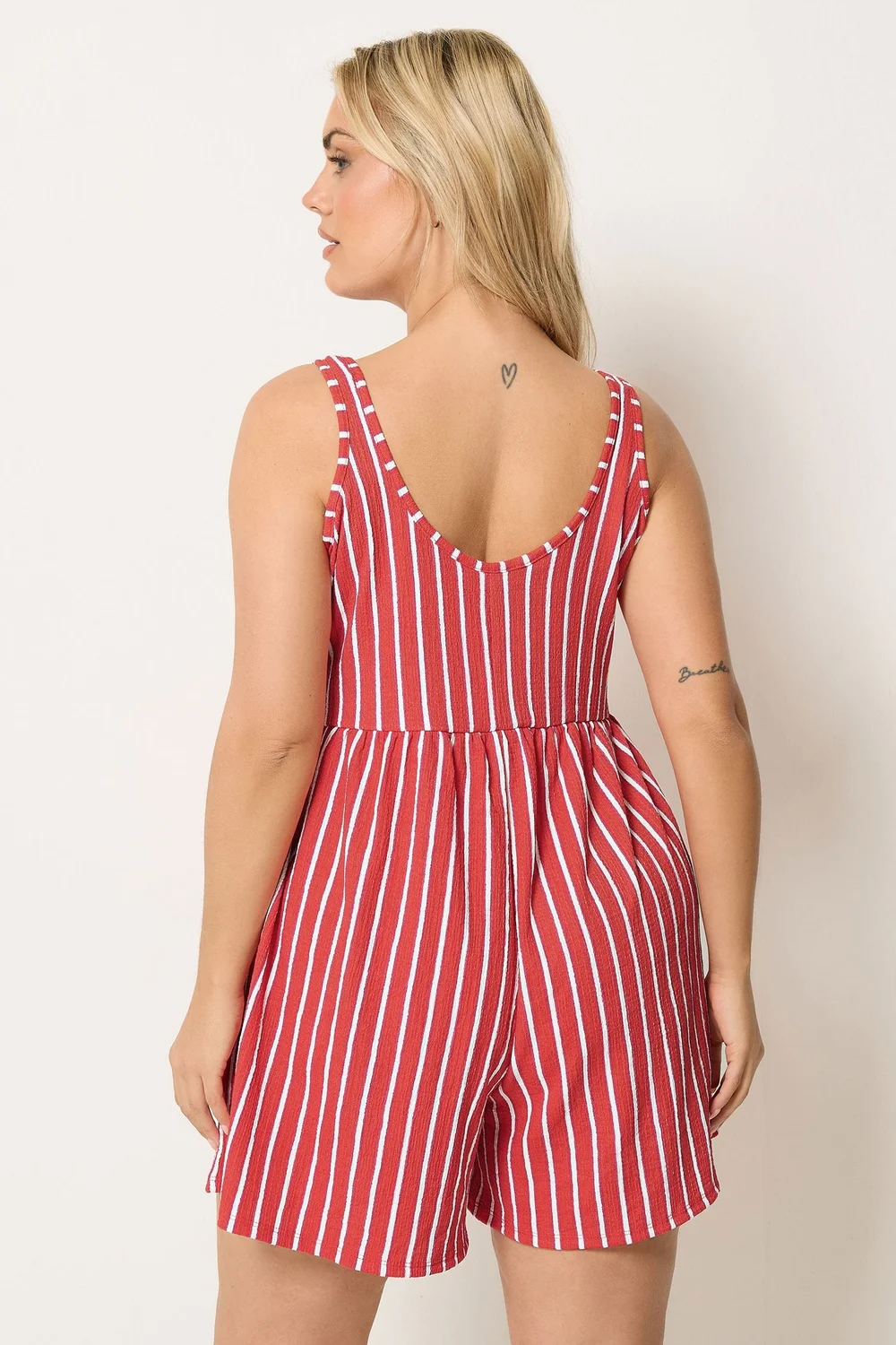 Yours Curve Orange Stripe Textured Playsuit - 30-32 Image 3