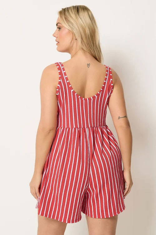 Yours Curve Orange Stripe Textured Playsuit - 30-32 Image 3
