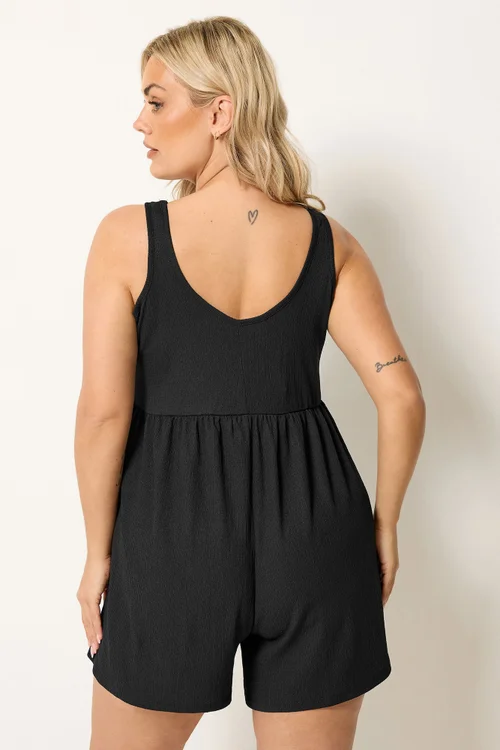 Yours Curve Black Smock Textured Playsuit - 34-36 Image 3