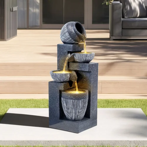 Breeins Outdoor LED Water Fountain Rockery Decor with Pump Solar Power - One Size Image 1