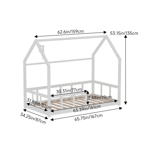 Kidkid White Wooden House Bed Frame - One Size Image 2