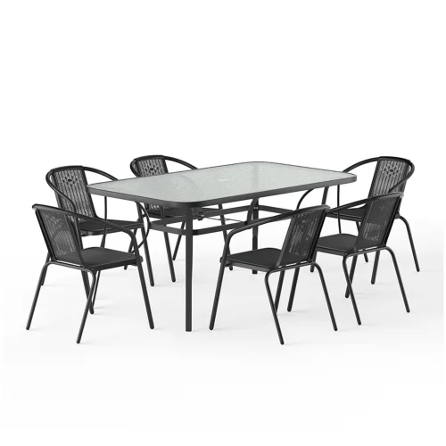 Breeins Tempered Glass Outdoor Coffee Table & Rattan Chairs Set - One Size Image 6