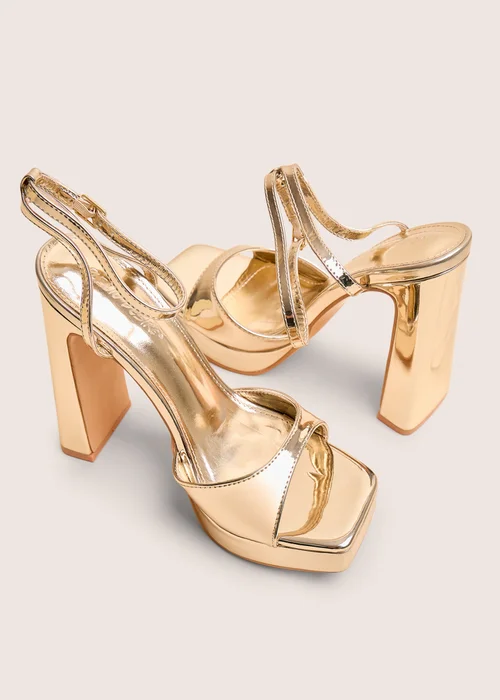 Public Desire Resist Gold Peep Toe Barely There Platform Heels - 4 Image 4