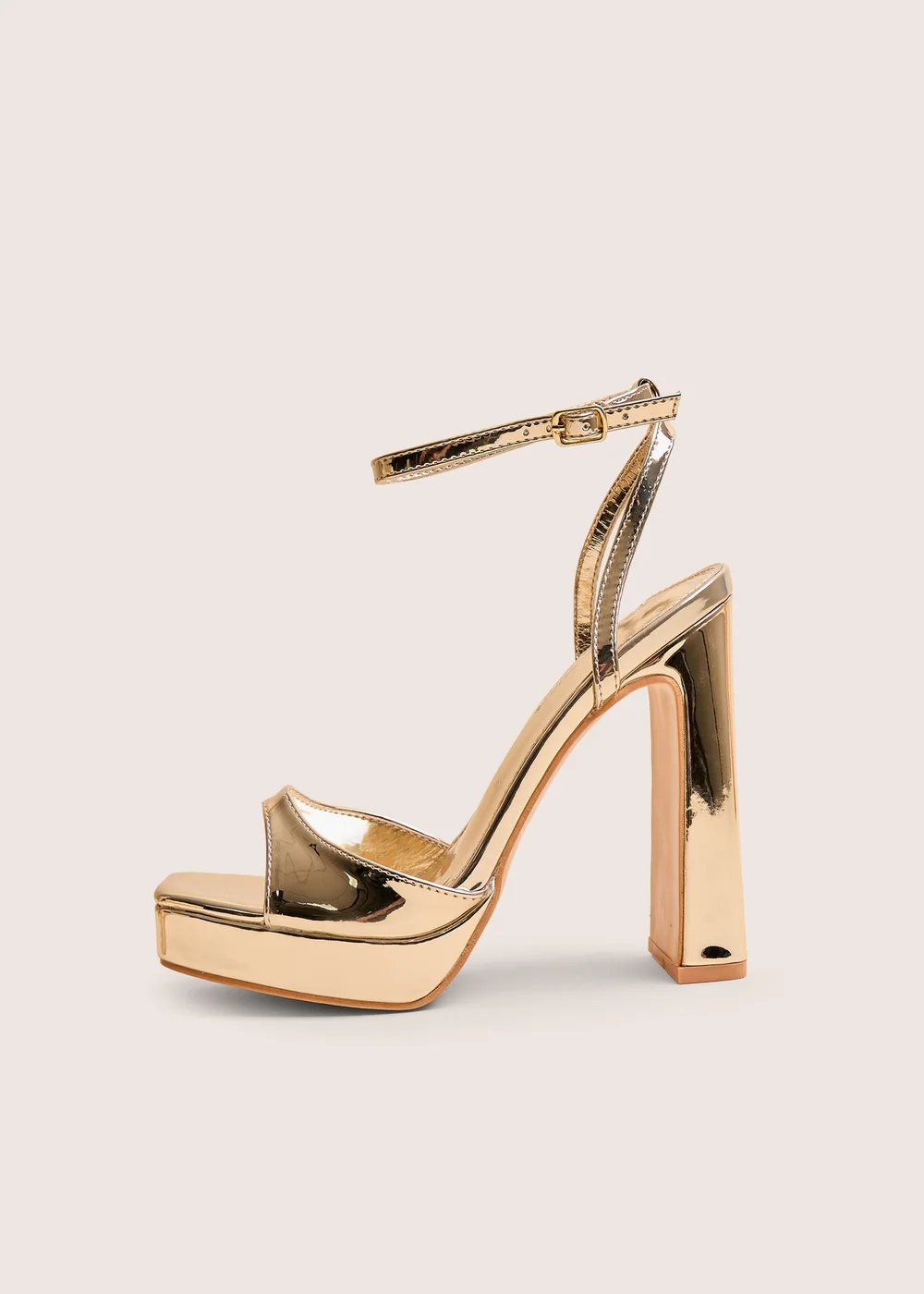 Public Desire Resist Gold Peep Toe Barely There Platform Heels - 4 Image 1