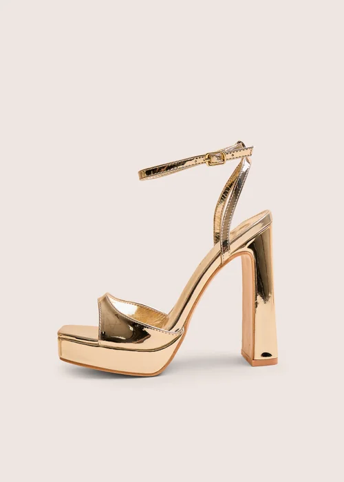Public Desire Resist Gold Peep Toe Barely There Platform Heels - 4 Image 1