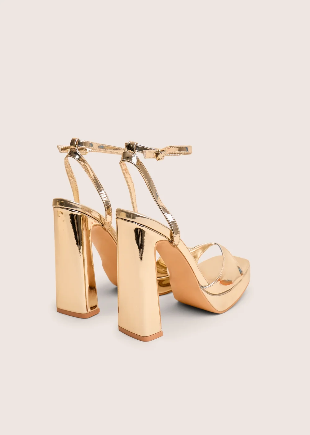 Public Desire Resist Gold Peep Toe Barely There Platform Heels - 4 Image 3