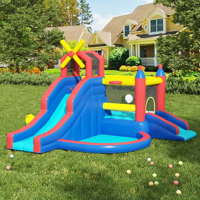 Kidkid Kids Inflatable Bouncy Castle with Double Slide & Basketball Hoop