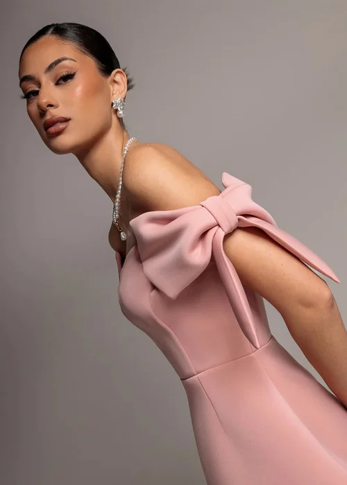 Goddiva Blush Bardot Plunge Neck Bow Sleeve Skater Mini Dress - 14 Image 3