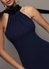 Goddiva Navy Blue Scuba & Velvet Satin Halterneck Maxi Dress With Back Sash - 10 Image 3
