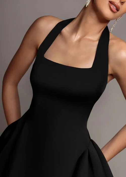 Goddiva Black Corset Fit & Flare Halter Neck Skater Mini Dress - 18 Image 3
