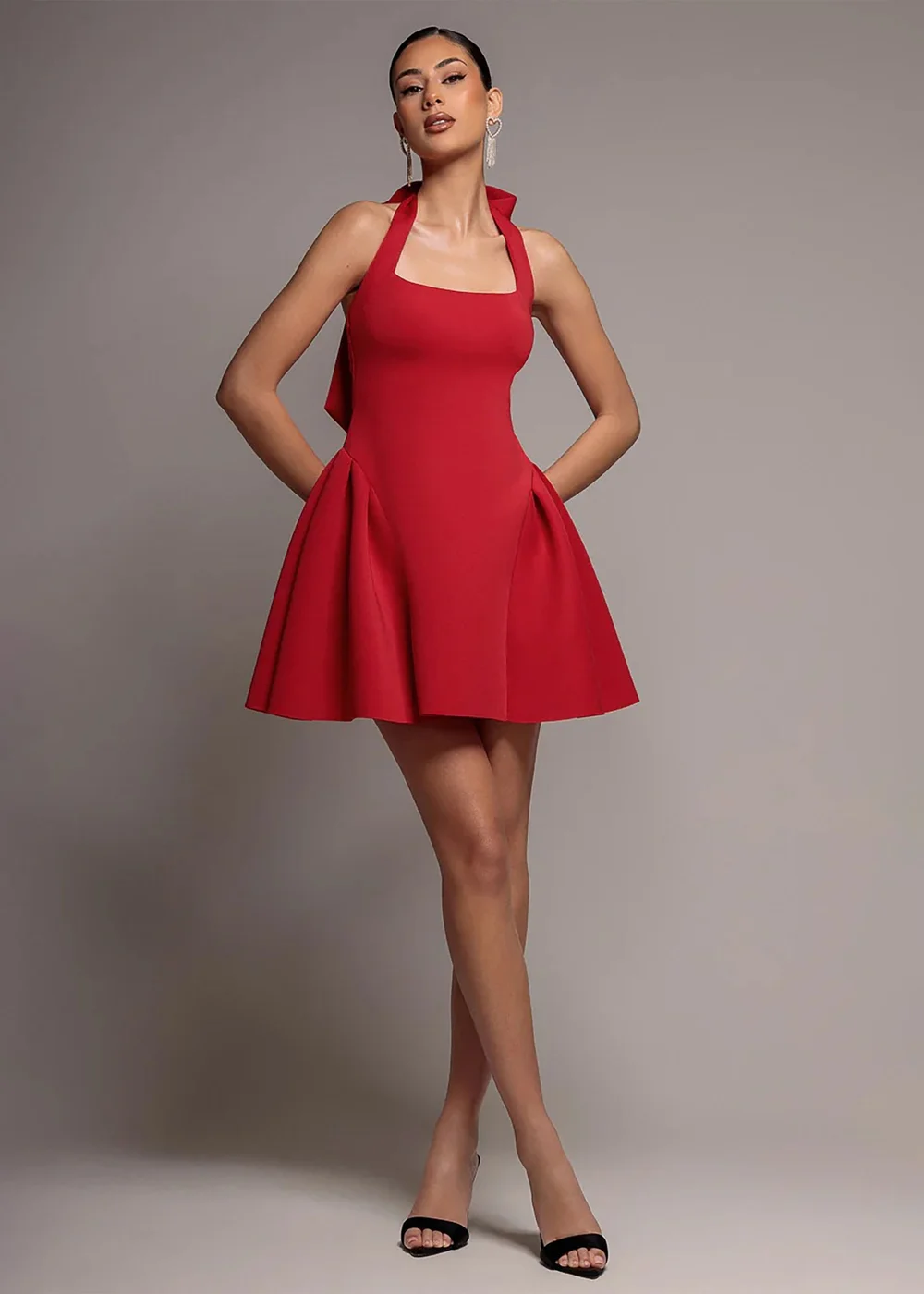Goddiva Red Corset Fit & Flare Halter Neck Skater Mini Dress - 14 Image 1