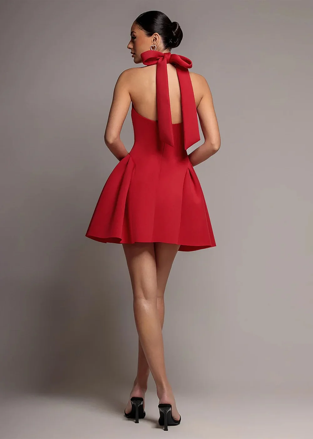 Goddiva Red Corset Fit & Flare Halter Neck Skater Mini Dress - 14 Image 2