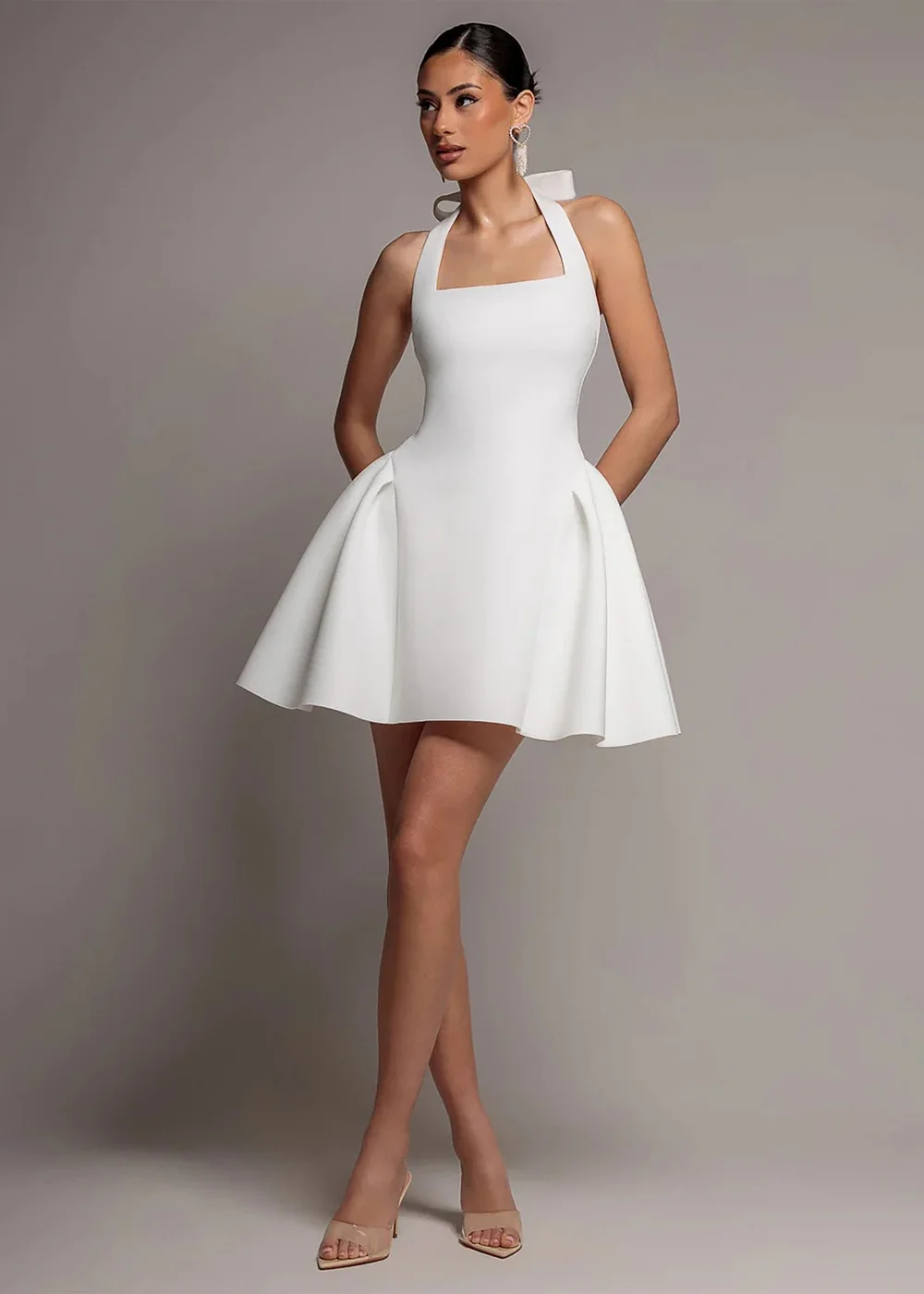 Goddiva White Corset Fit & Flare Halter Neck Skater Mini Dress - 14 Image 1