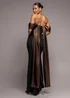 Goddiva Black Off The Shoulder Mirror Foil Angel Wing Cape Maxi Dress - 14 Image 2