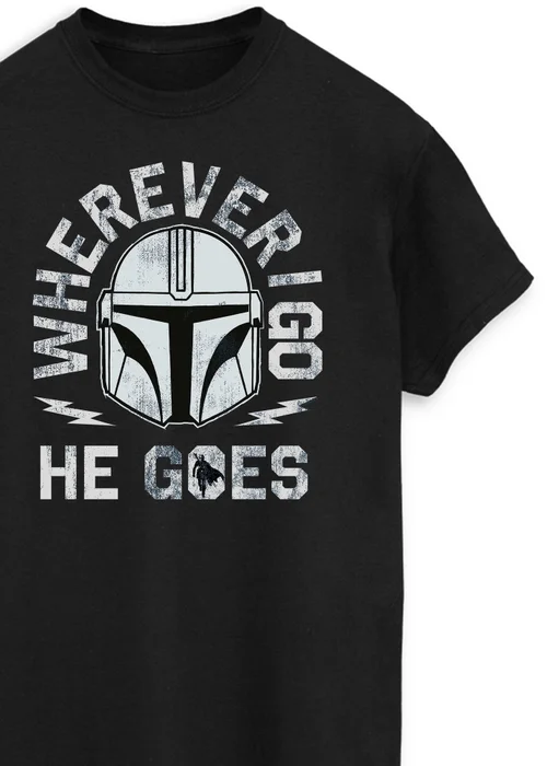 Spiral Galaxy Star Wars Mandalorian He Goes Black Graphic T-Shirt - 3XL Image 2
