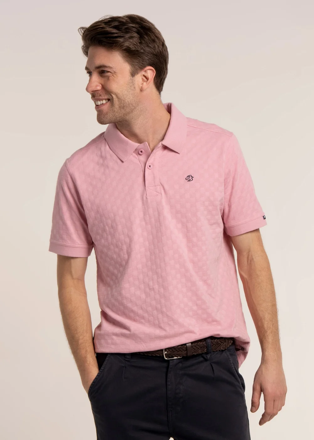 Brakeburn Pink Scampton Jacquard Polo - 2XL Image 1