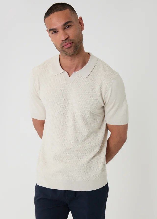 Threadbare Natural Textured Knit Trophy Neck Polo