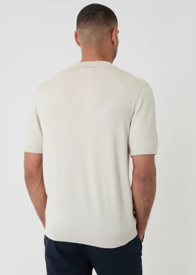 Threadbare Natural Textured Knit Trophy Neck Polo