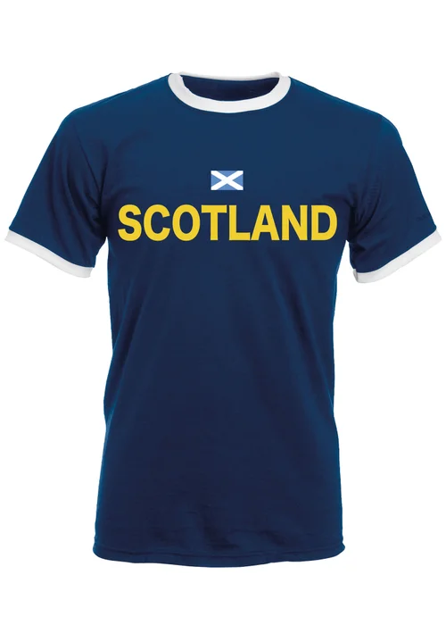 Spiral Galaxy Scotland Flag Football Adult Navy/White Ringer T-Shirt - S Image 1