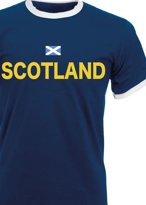 Spiral Galaxy Scotland Flag Football Adult Navy/White Ringer T-Shirt - S Image 2
