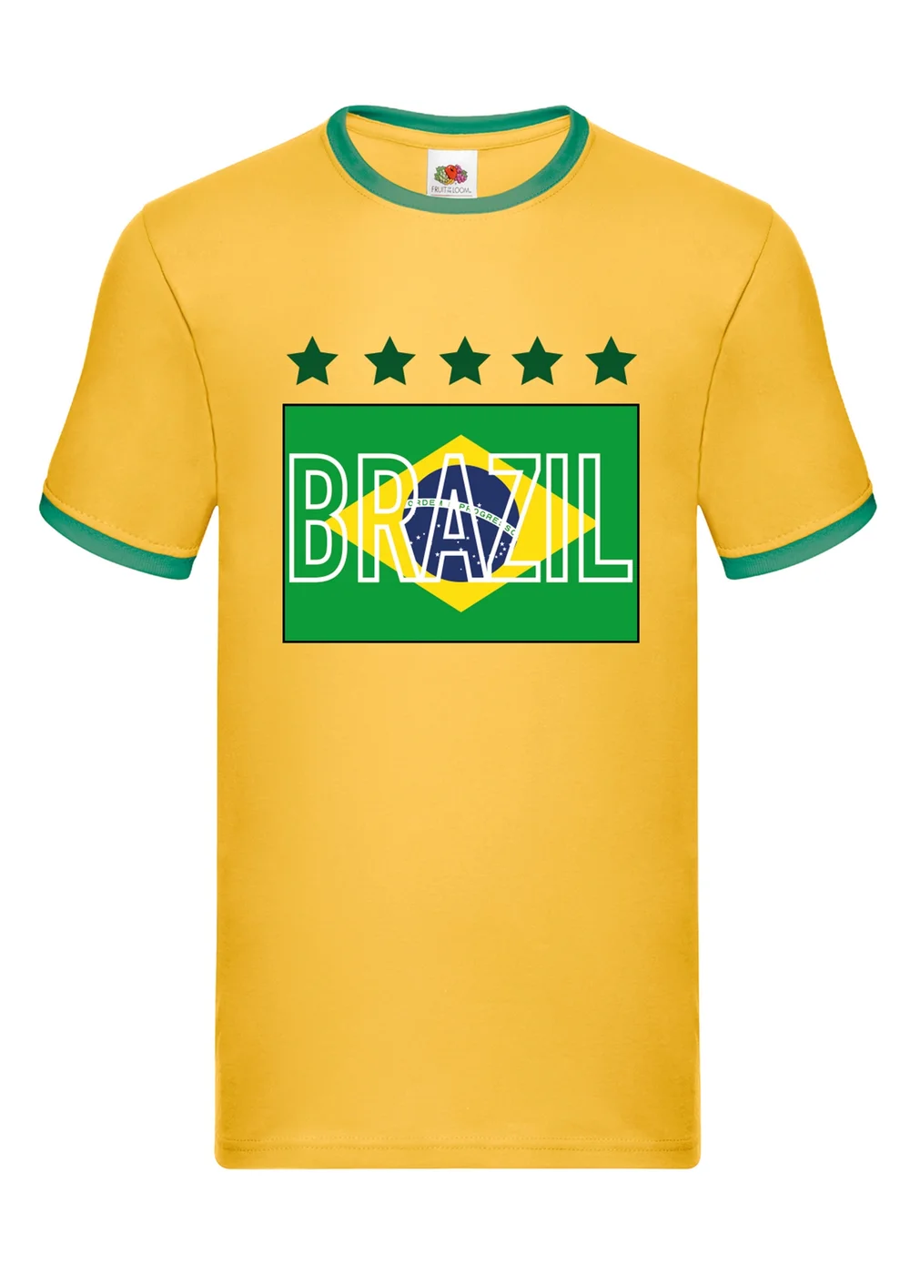 Spiral Galaxy Brazilian Flag Football Adult Yellow/Green Ringer T-Shirt - 2XL Image 1