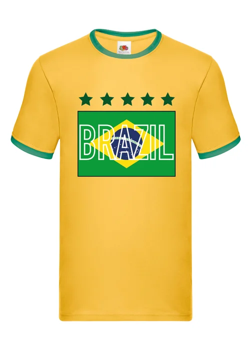 Spiral Galaxy Brazilian Flag Football Adult Yellow/Green Ringer T-Shirt - 2XL Image 1