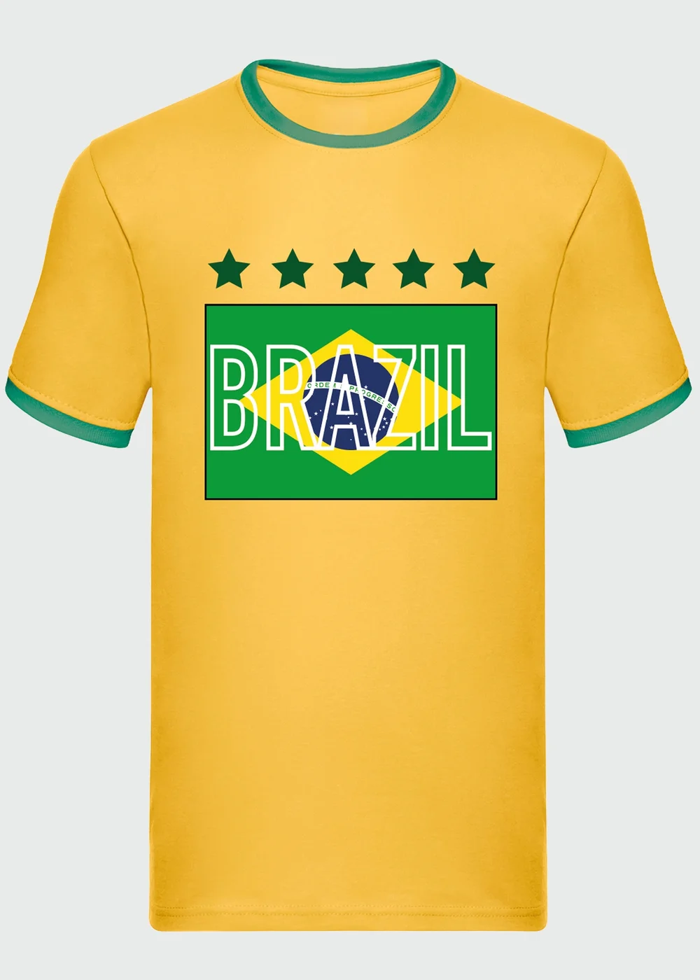 Spiral Galaxy Brazilian Flag Football Adult Yellow/Green Ringer T-Shirt - S Image 1