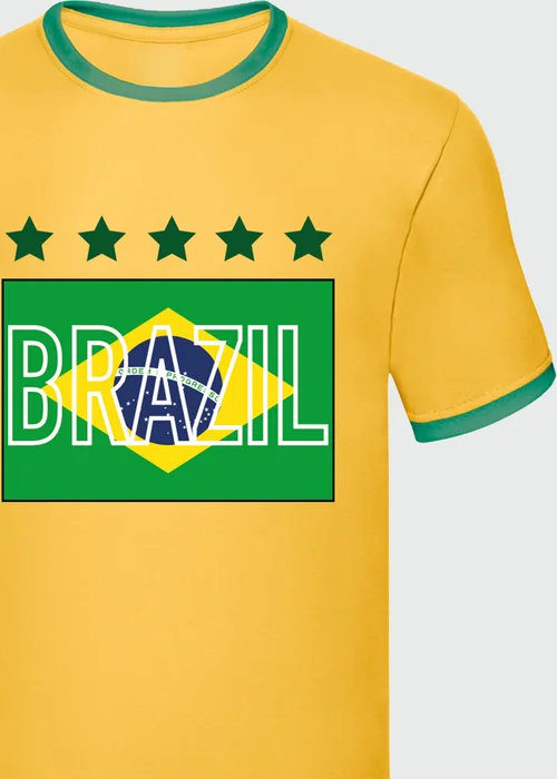 Spiral Galaxy Brazilian Flag Football Adult Yellow/Green Ringer T-Shirt - S Image 2