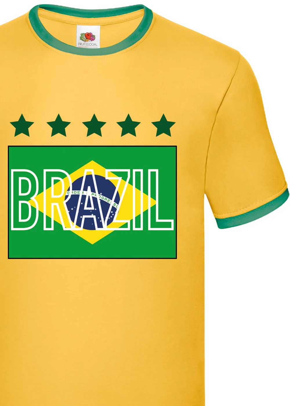 Spiral Galaxy Brazilian Flag Football Adult Yellow/Green Ringer T-Shirt - 2XL Image 2