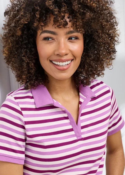 Cotton Traders Light Orchid Wrinkle Free Short Sleeve Stripe Polo - 14 Image 4