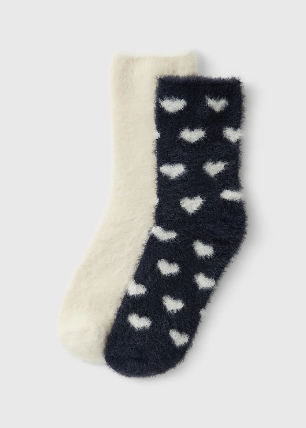 2 Pack Navy/Cream Cosy Heart Socks - One Size Image 1