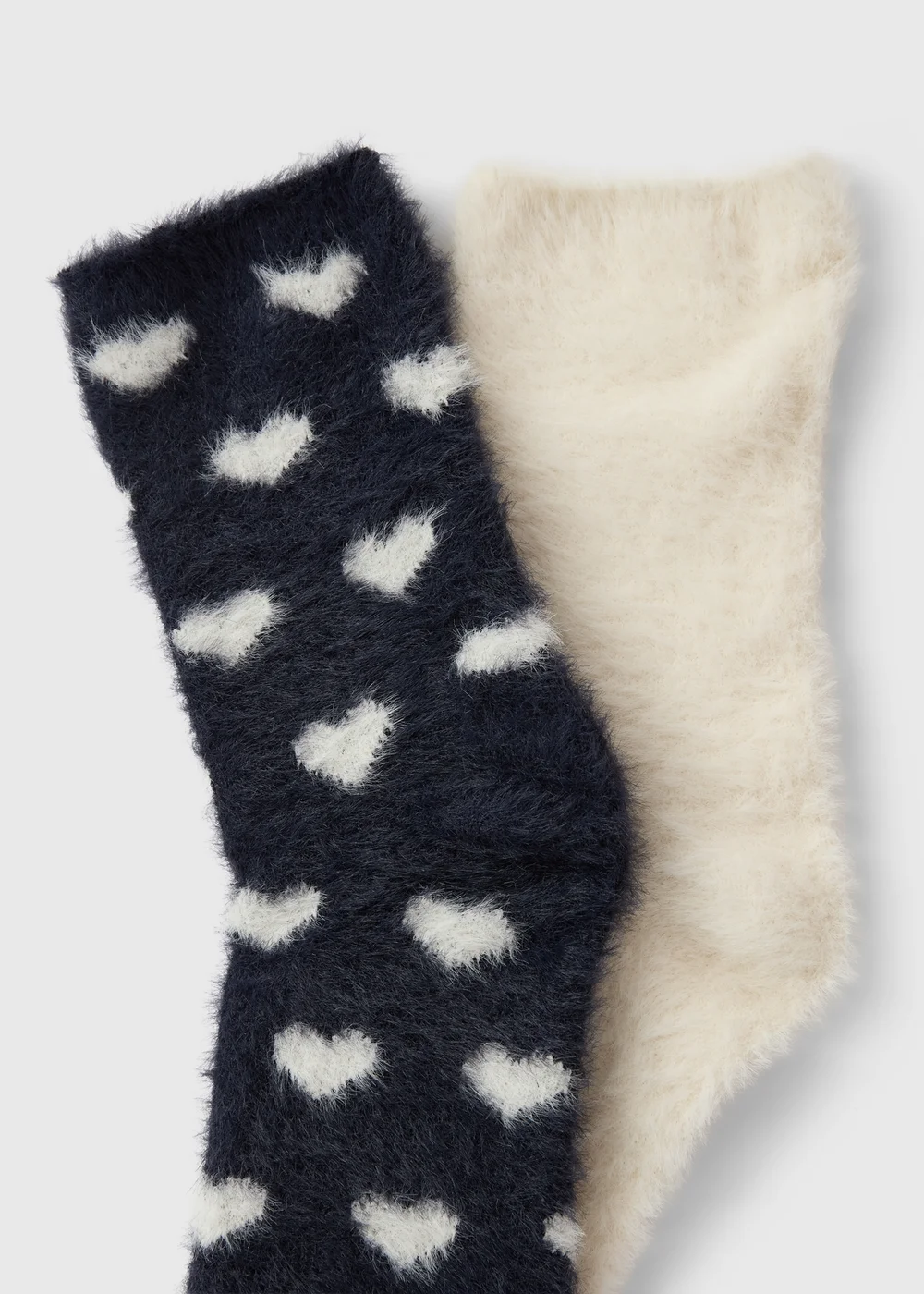 2 Pack Navy/Cream Cosy Heart Socks - One Size Image 2